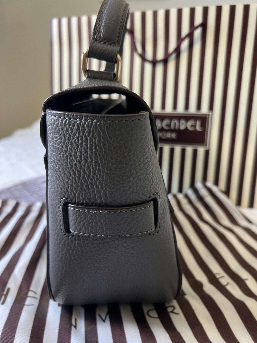 NWT Henri Bendel Uptown Satchel Gray Pebbled Leather Convertible Crossbody - Picture 6 of 16